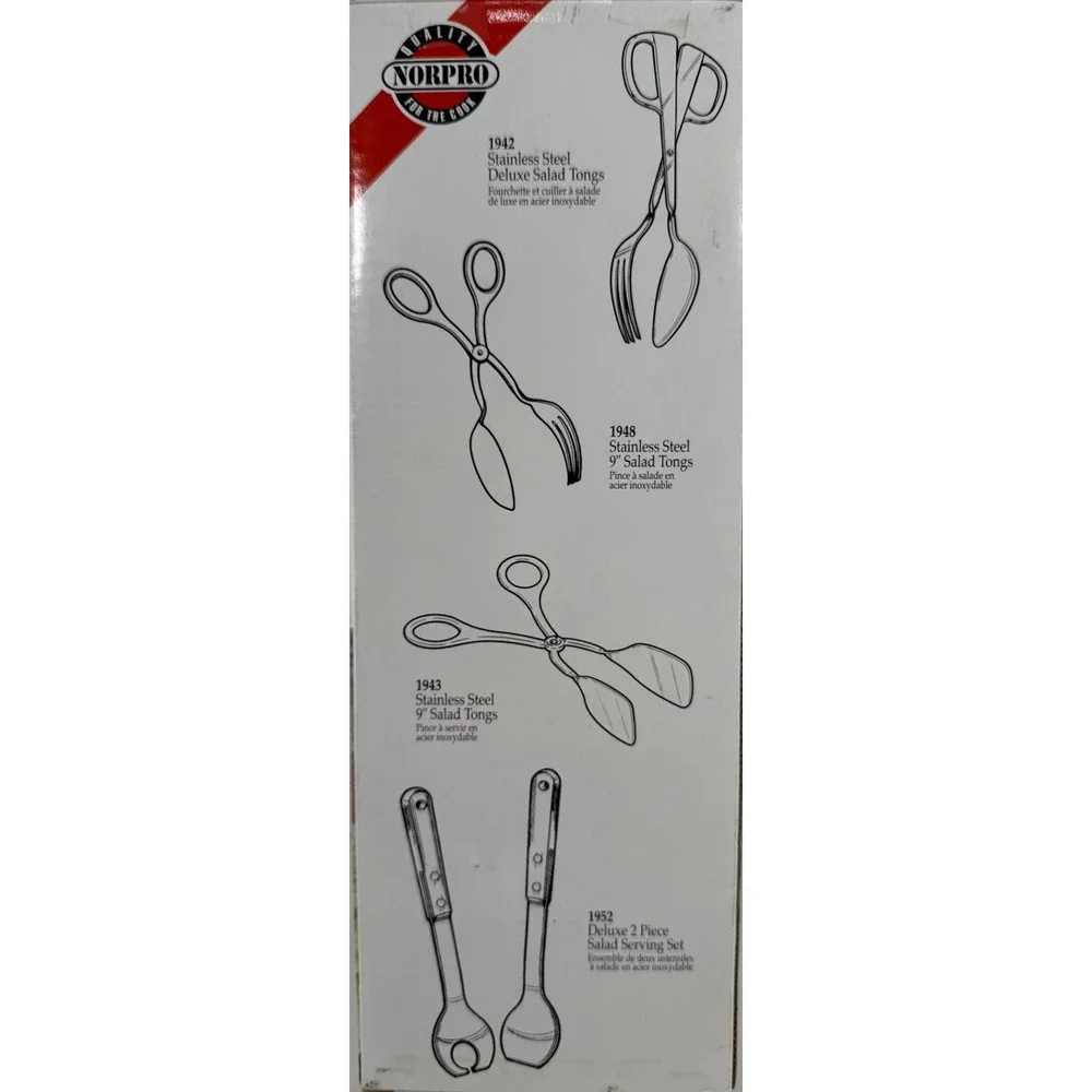Norpro 1942 Stainless Steel Deluxe Salad Tongs Serving Utensil NIB‎ 10.25